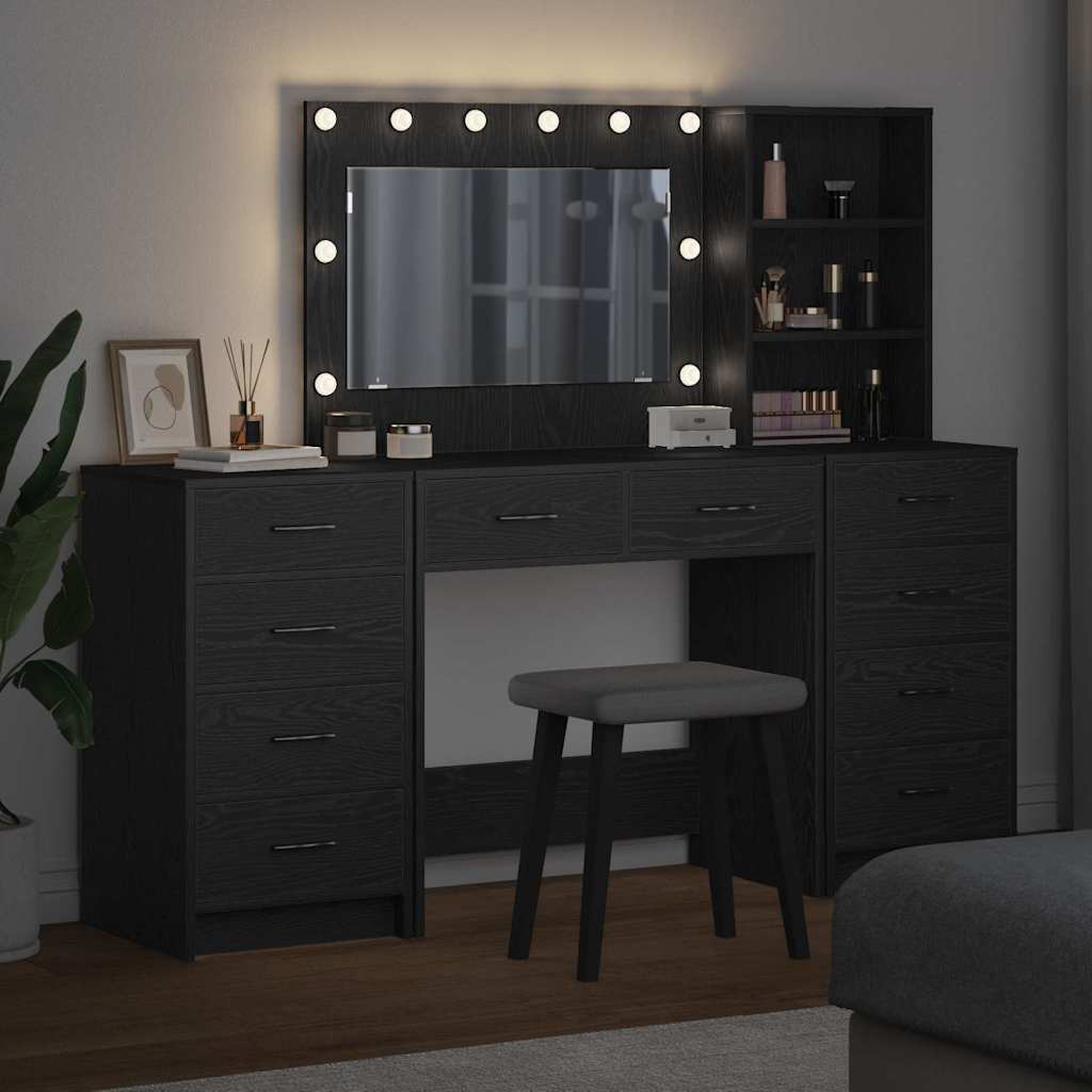Dressing Table with Drawer 3 pcs Black Oak Engineered Wood