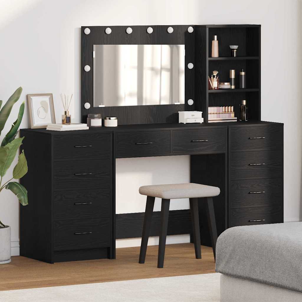 Dressing Table with Drawer 3 pcs Black Oak Engineered Wood