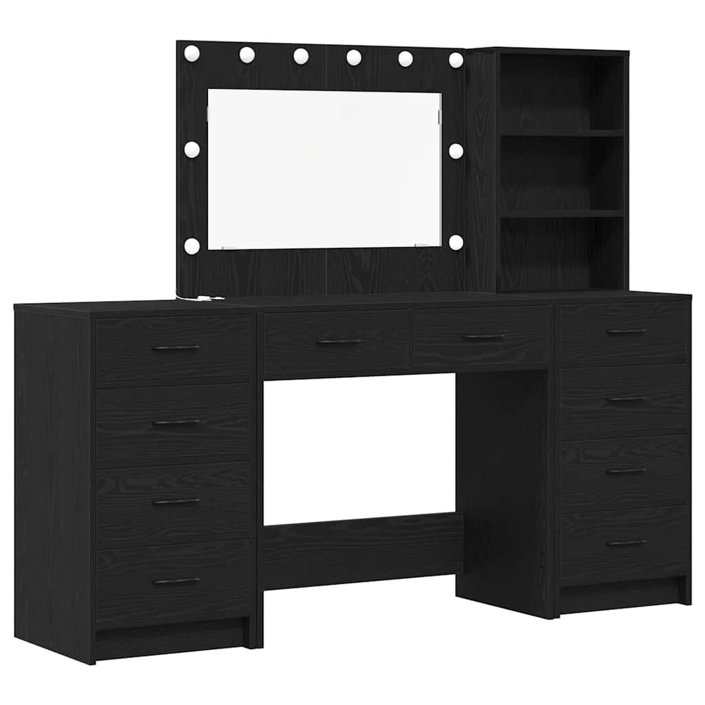 Dressing Table with Drawer 3 pcs Black Oak Engineered Wood
