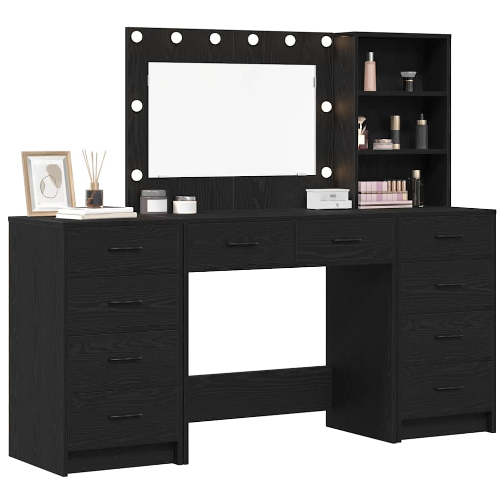 Dressing Table with Drawer 3 pcs Black Oak Engineered Wood