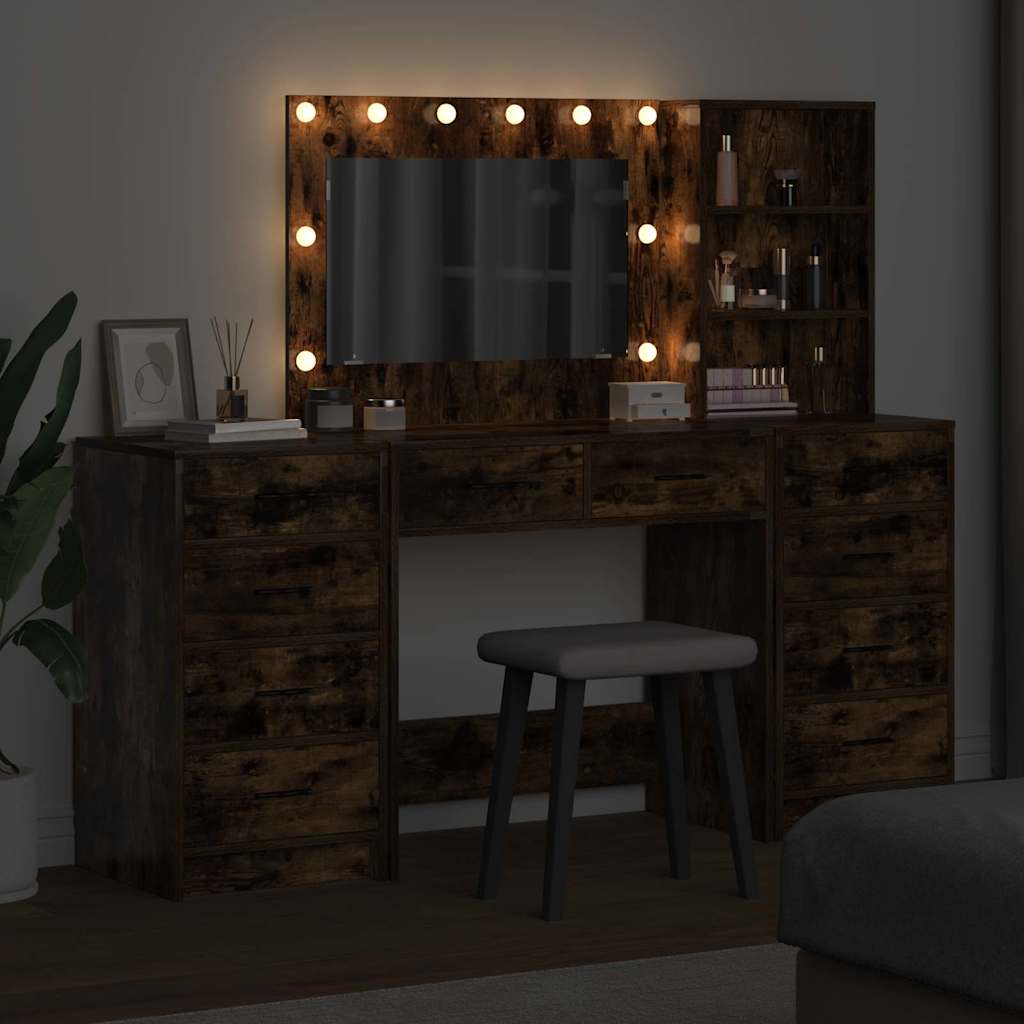 Dressing Table with Drawer 3 pcs Smoked Oak Engineered Wood