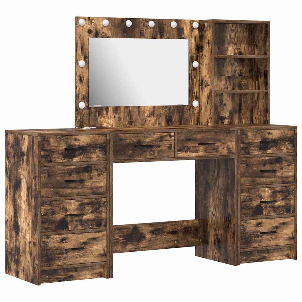 Dressing Table with Drawer 3 pcs Smoked Oak Engineered Wood
