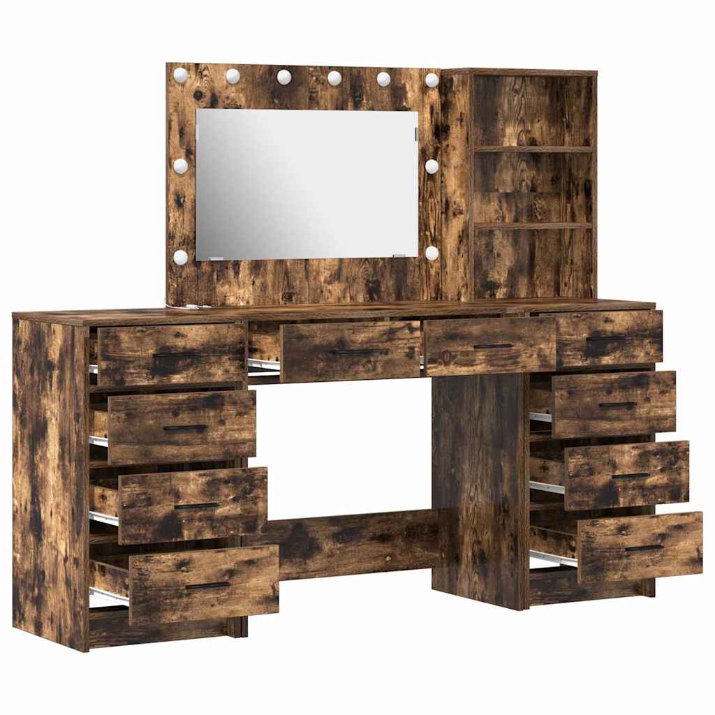 Dressing Table with Drawer 3 pcs Smoked Oak Engineered Wood