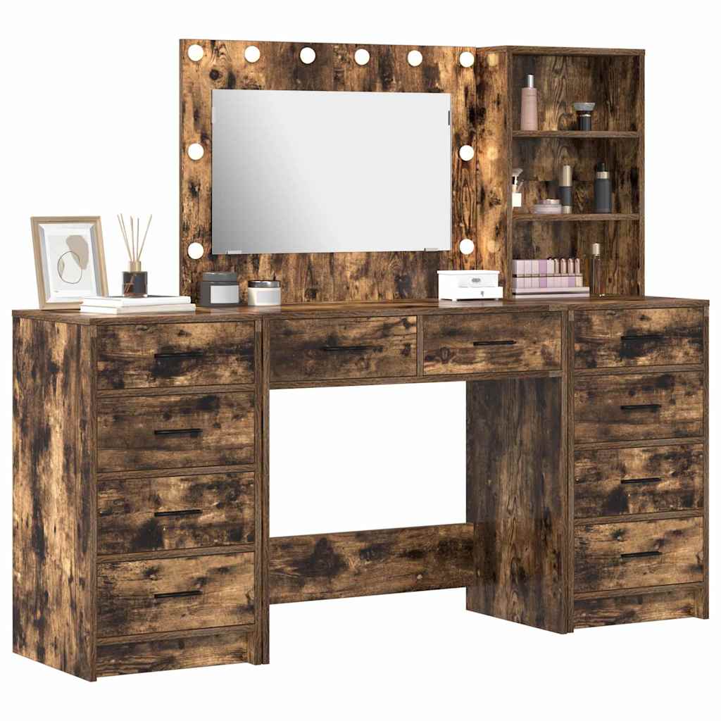 Dressing Table with Drawer 3 pcs Smoked Oak Engineered Wood