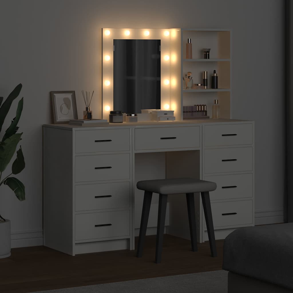 Dressing Table with Mirror Lights 3 pcs White Engineered wood