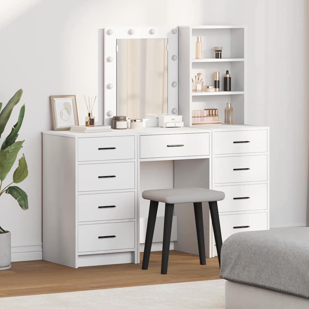 Dressing Table with Mirror Lights 3 pcs White Engineered wood