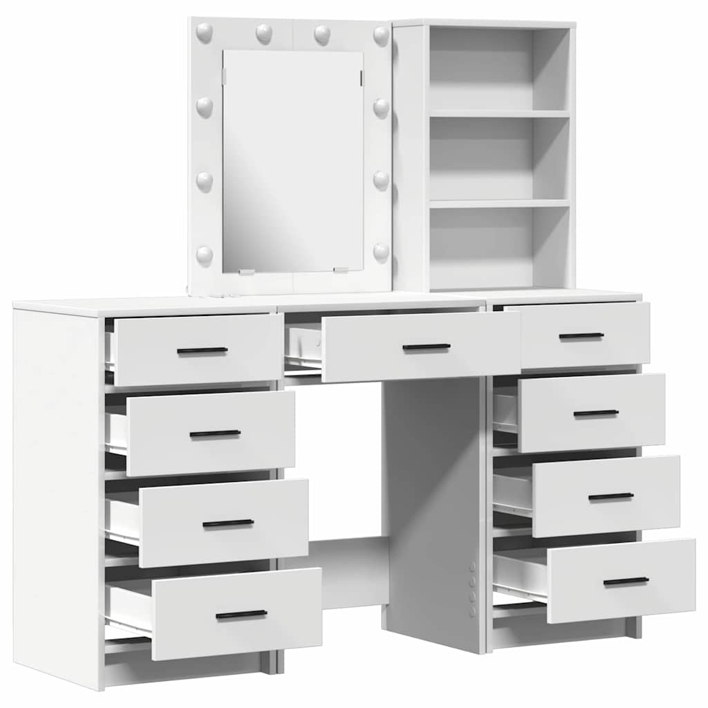 Dressing Table with Mirror Lights 3 pcs White Engineered wood