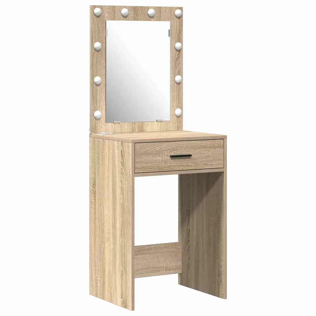 Dressing Table with Mirror Lights 3 pcs Brown Engineered wood