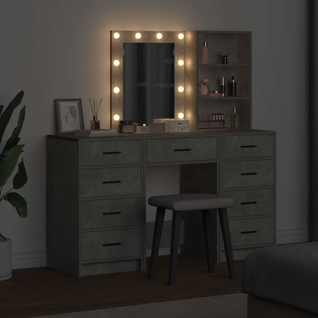 Dressing Table with Mirror Lights 3 pcs Grey Engineered wood