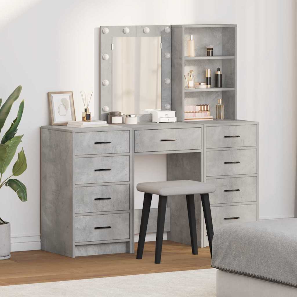 Dressing Table with Mirror Lights 3 pcs Grey Engineered wood