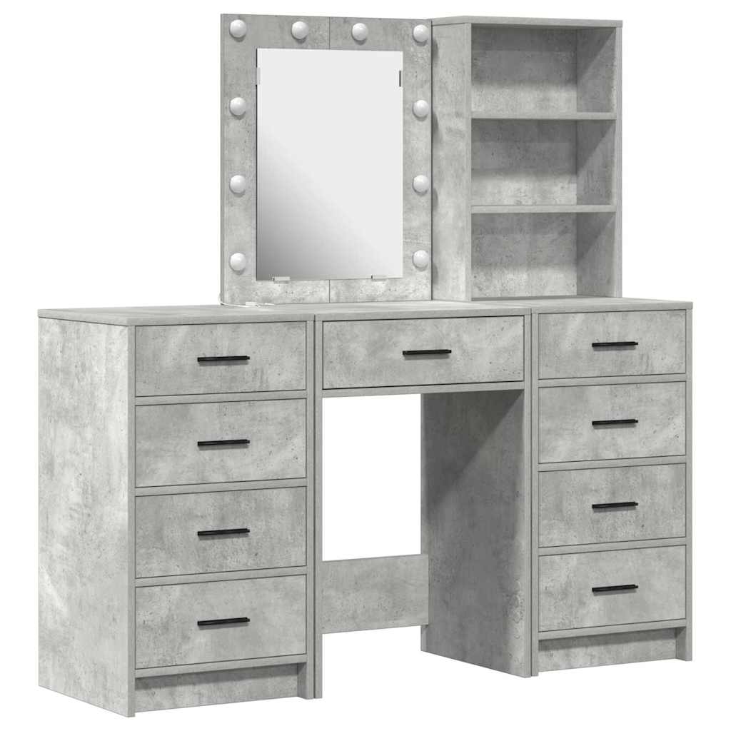 Dressing Table with Mirror Lights 3 pcs Grey Engineered wood