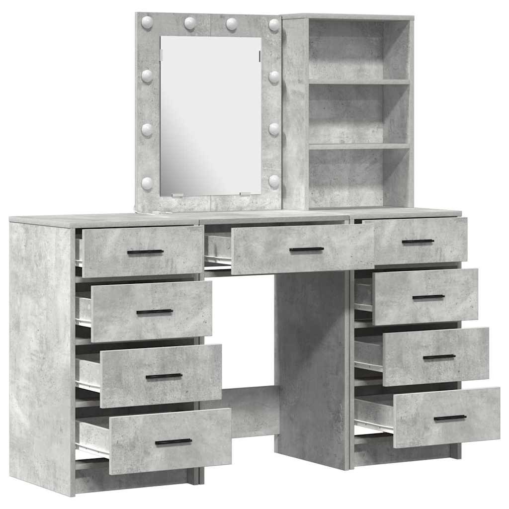 Dressing Table with Mirror Lights 3 pcs Grey Engineered wood