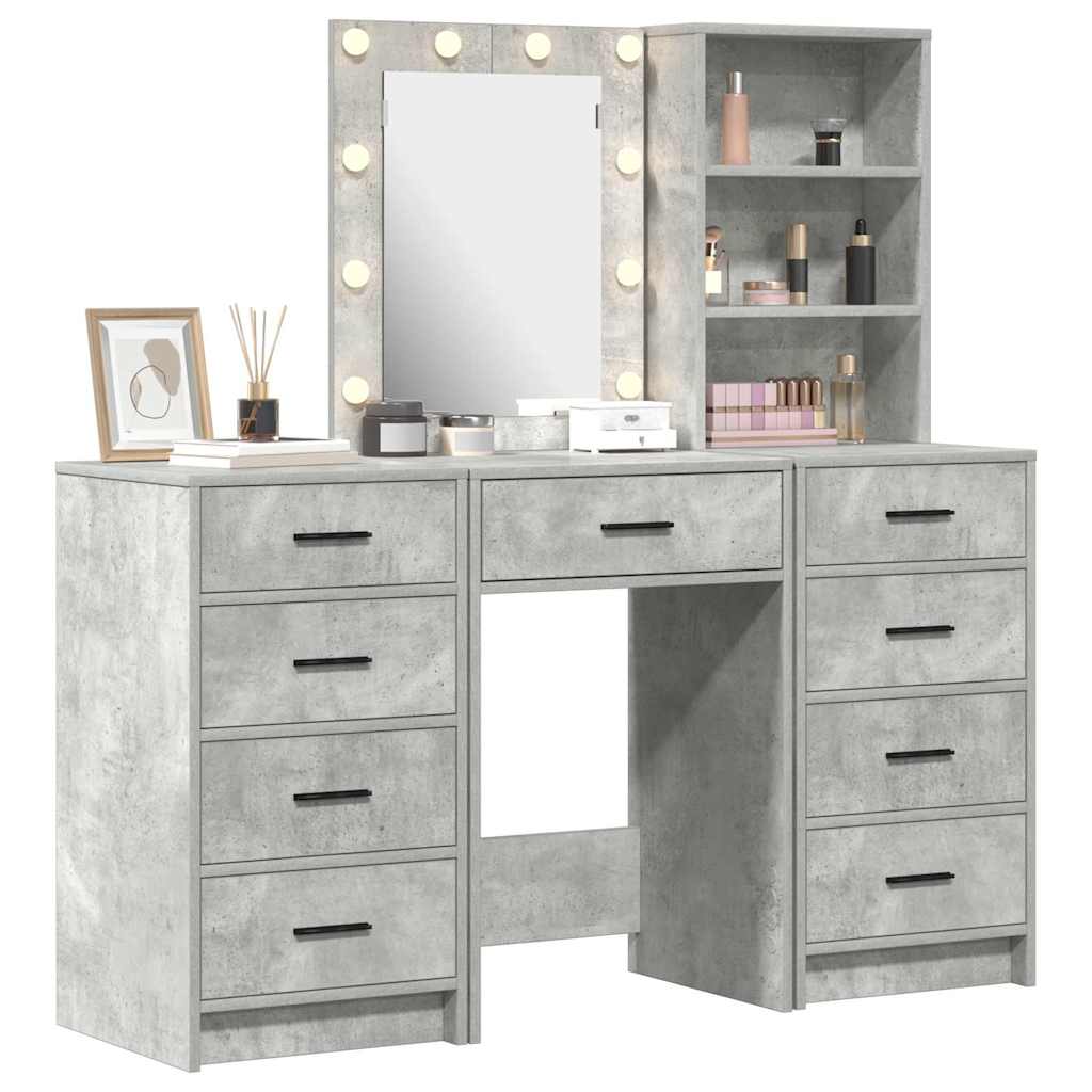Dressing Table with Mirror Lights 3 pcs Grey Engineered wood