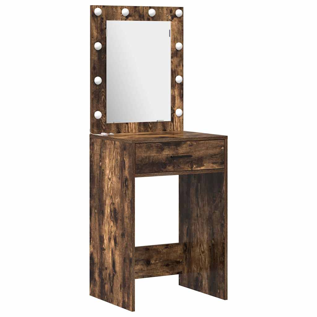 Dressing Table with Mirror Lights 3 pcs Brown Engineered wood