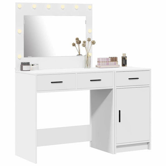 Dressing Table with Mirror Lights 2 pcs White Engineered wood