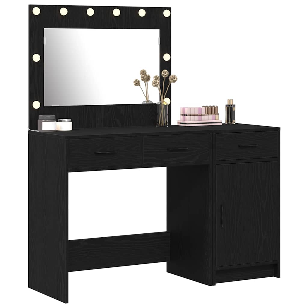 Dressing Table with Mirror Lights 2 pcs Black Engineered wood