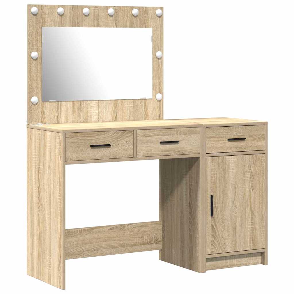 Dressing Table with Mirror Lights 2 pcs Brown Engineered wood