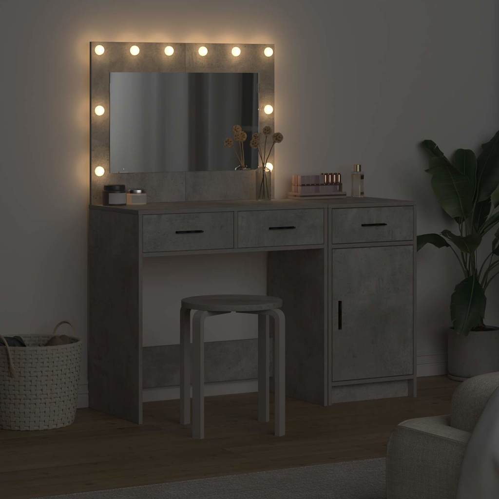 Dressing Table with Mirror Lights 2 pcs Grey Engineered wood