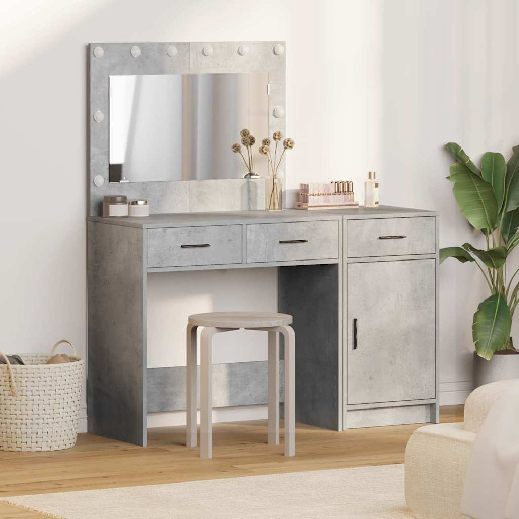 Dressing Table with Mirror Lights 2 pcs Grey Engineered wood