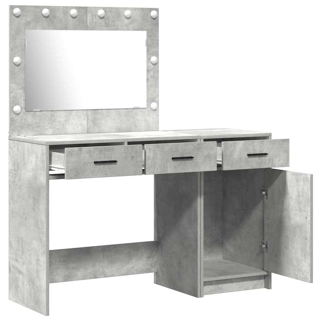 Dressing Table with Mirror Lights 2 pcs Grey Engineered wood