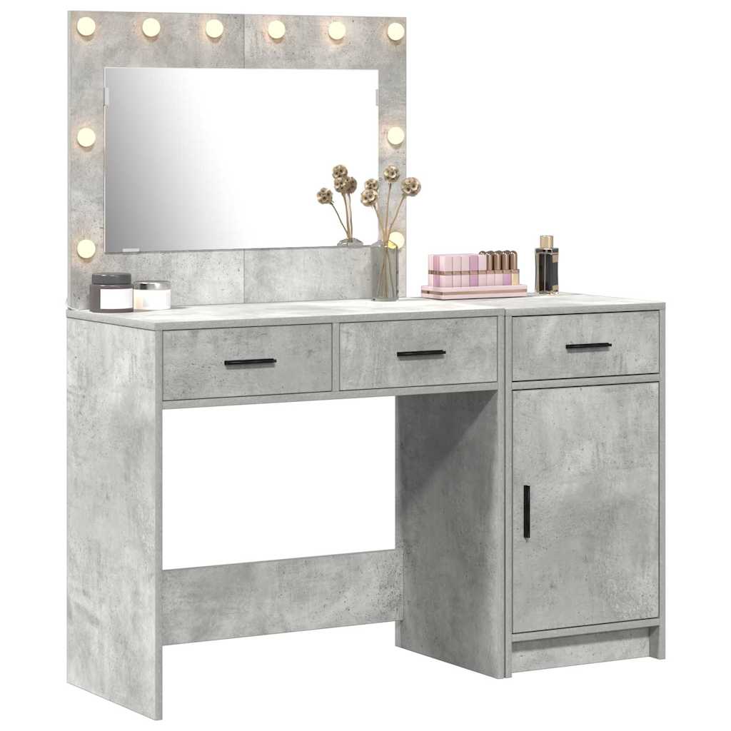 Dressing Table with Mirror Lights 2 pcs Grey Engineered wood