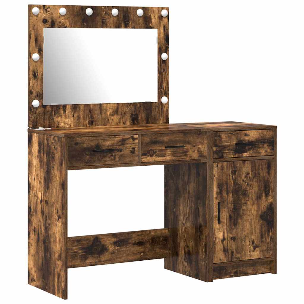 Dressing Table with Mirror Lights 2 pcs Brown Engineered wood