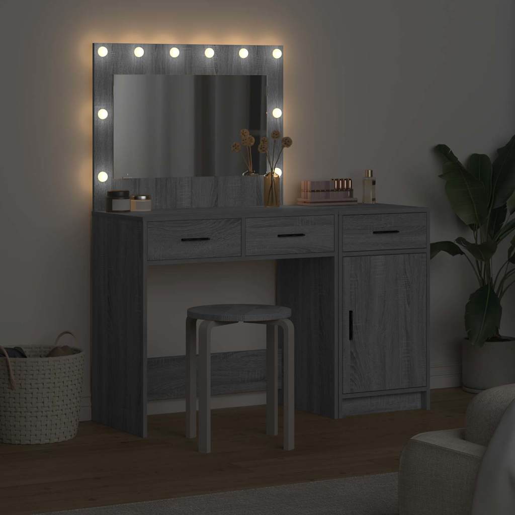 Dressing Table with Mirror Lights 2 pcs Grey Engineered wood