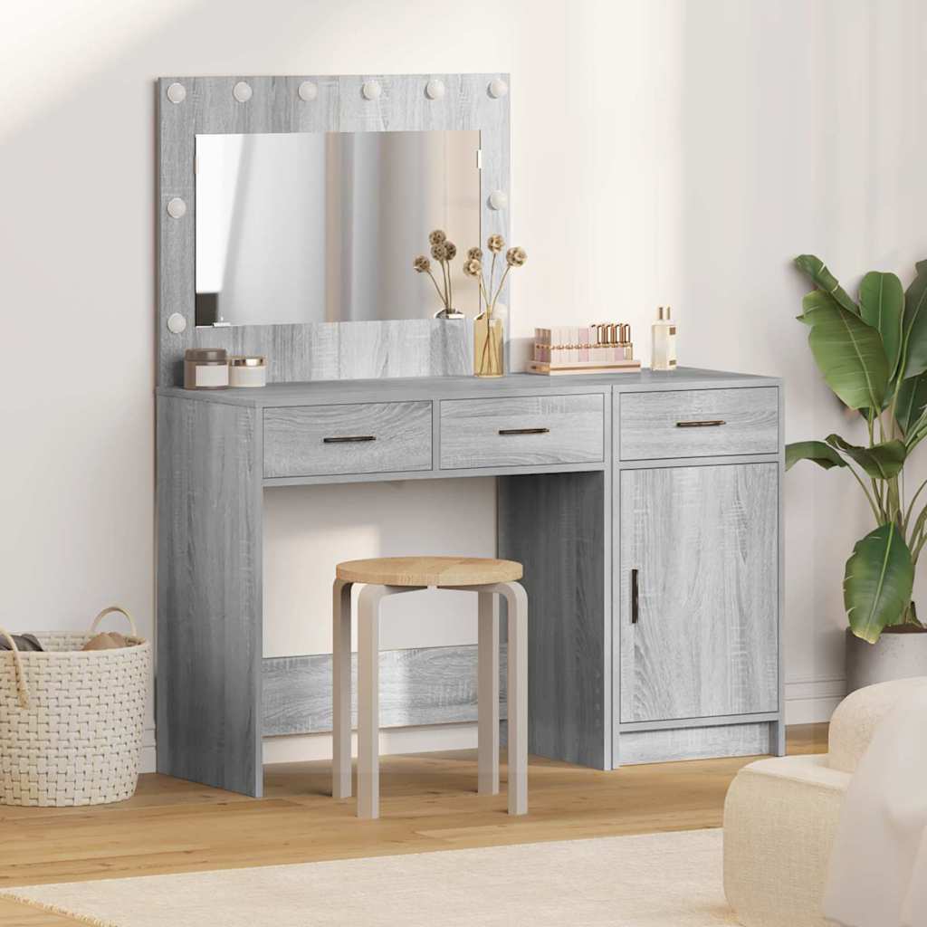Dressing Table with Mirror Lights 2 pcs Grey Engineered wood