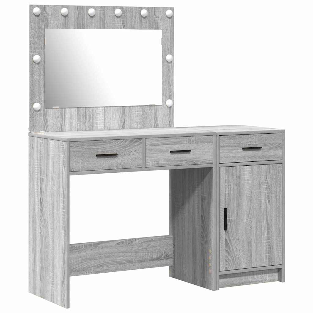 Dressing Table with Mirror Lights 2 pcs Grey Engineered wood