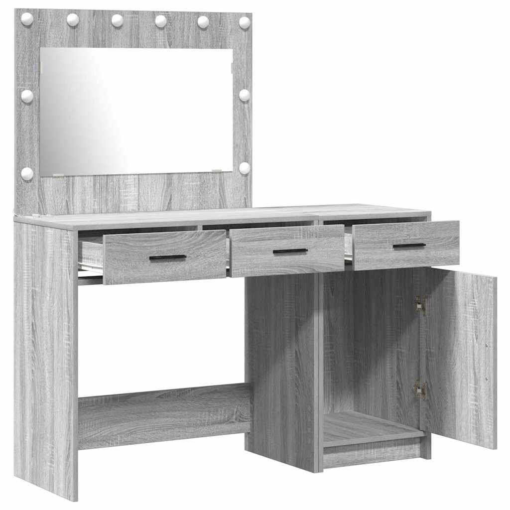 Dressing Table with Mirror Lights 2 pcs Grey Engineered wood