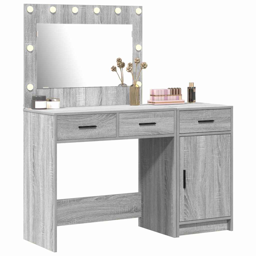 Dressing Table with Mirror Lights 2 pcs Grey Engineered wood