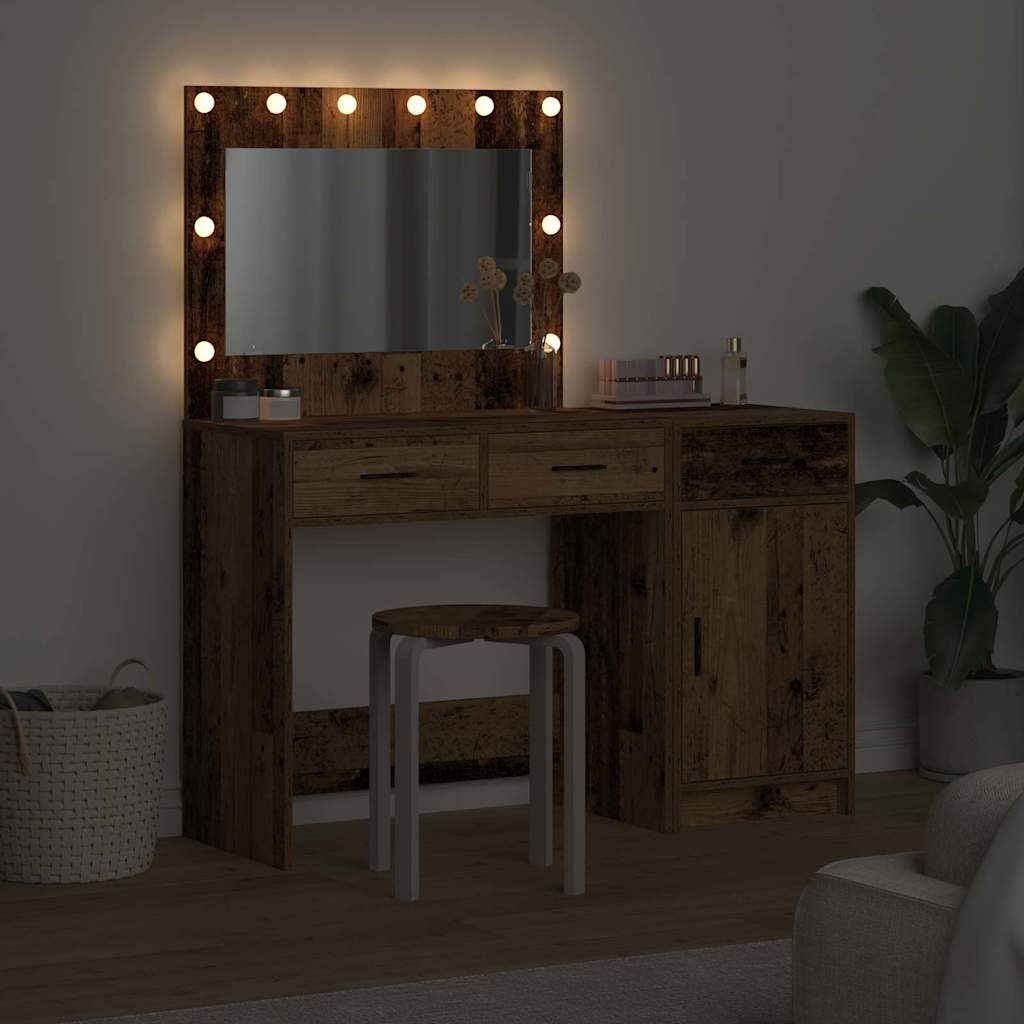 Dressing Table with Mirror Lights 2 pcs Brown Engineered wood