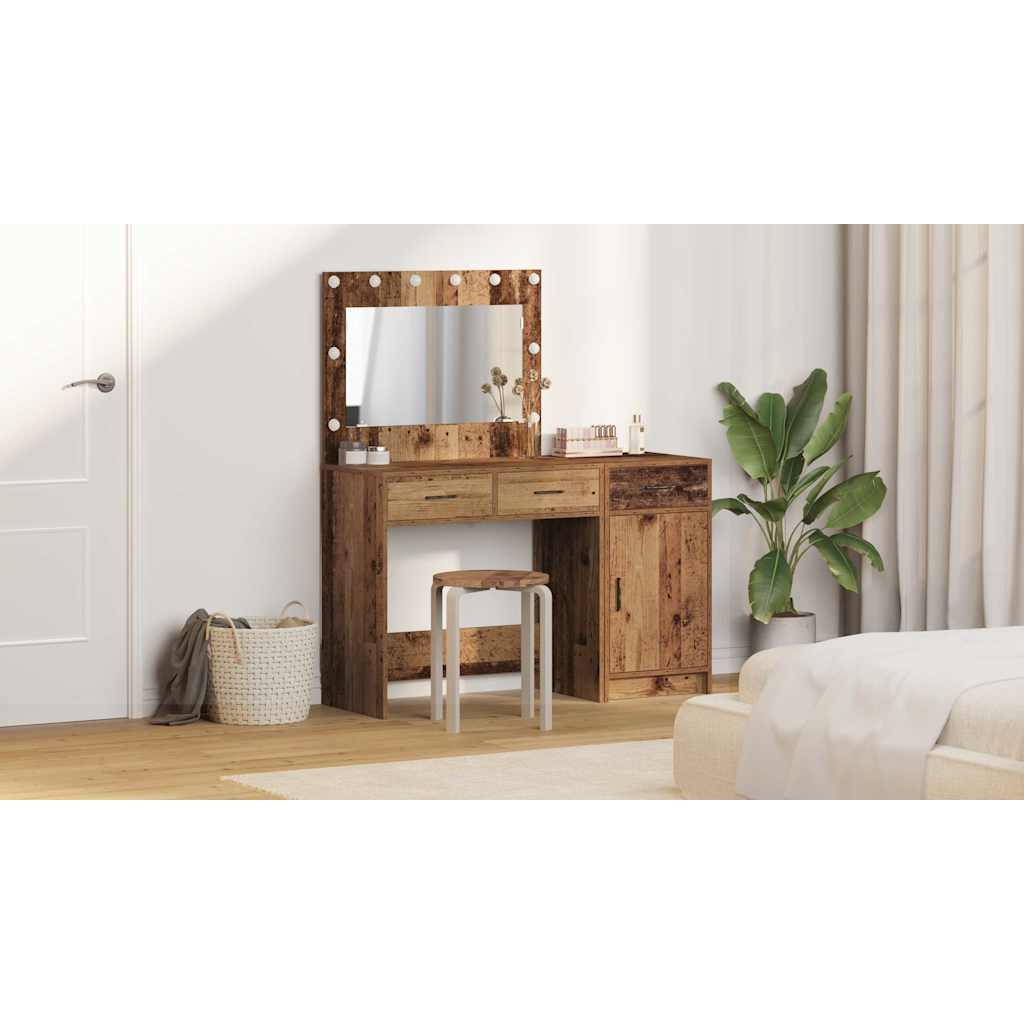Dressing Table with Mirror Lights 2 pcs Brown Engineered wood