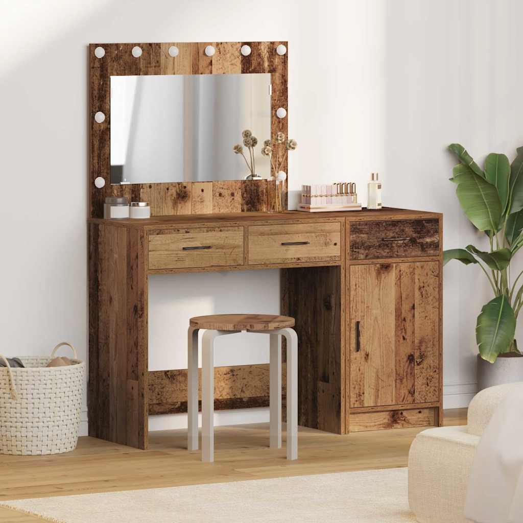 Dressing Table with Mirror Lights 2 pcs Brown Engineered wood