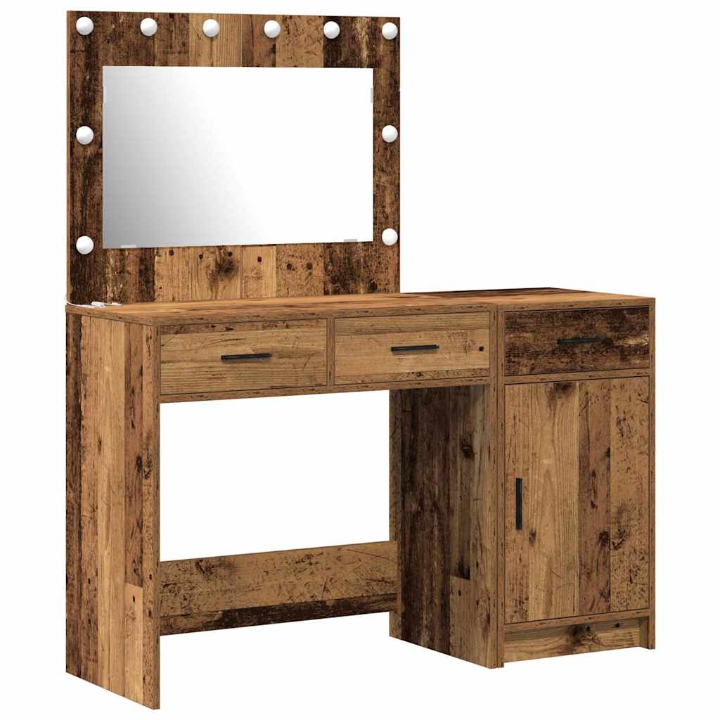 Dressing Table with Mirror Lights 2 pcs Brown Engineered wood