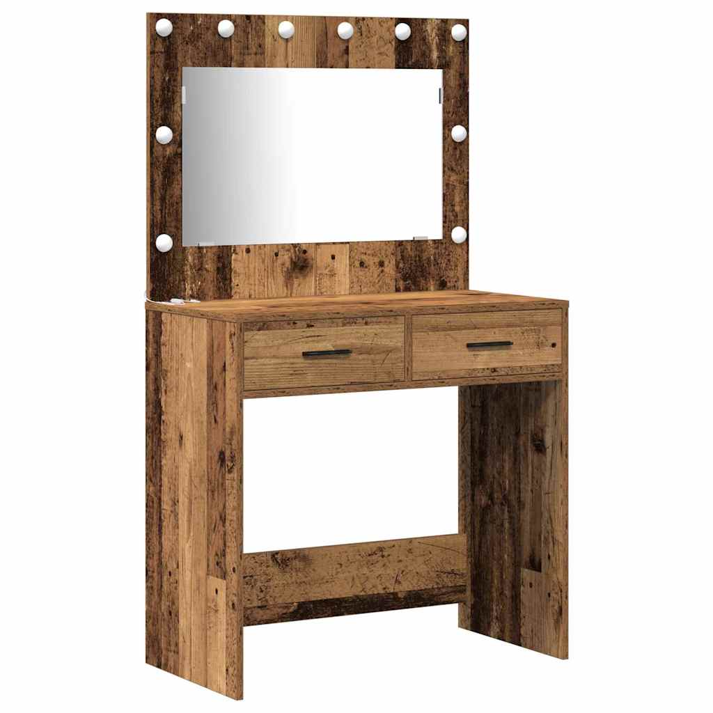 Dressing Table with Mirror Lights 2 pcs Brown Engineered wood