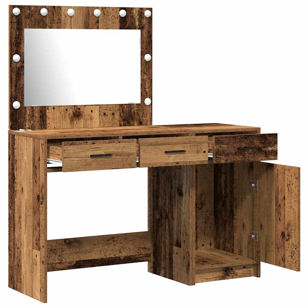 Dressing Table with Mirror Lights 2 pcs Brown Engineered wood