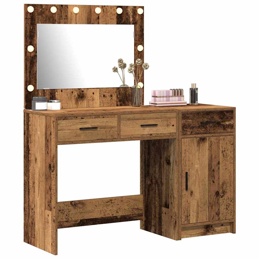 Dressing Table with Mirror Lights 2 pcs Brown Engineered wood