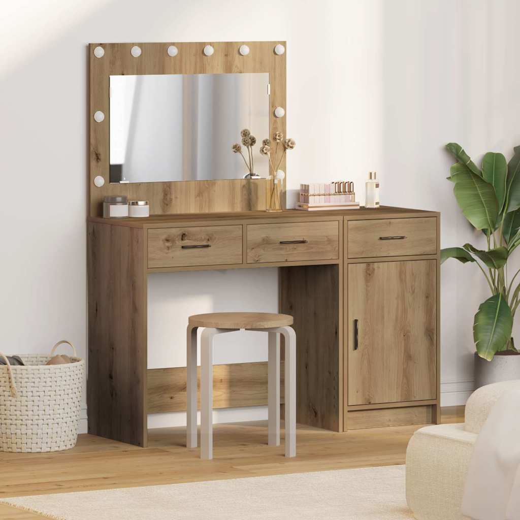 Dressing Table with Mirror Lights 2 pcs Brown Engineered wood