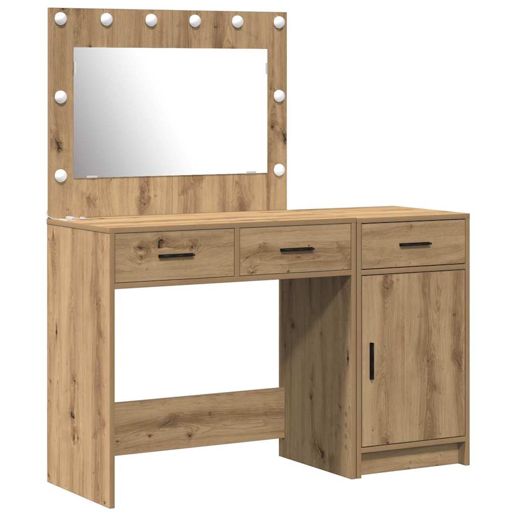 Dressing Table with Mirror Lights 2 pcs Brown Engineered wood