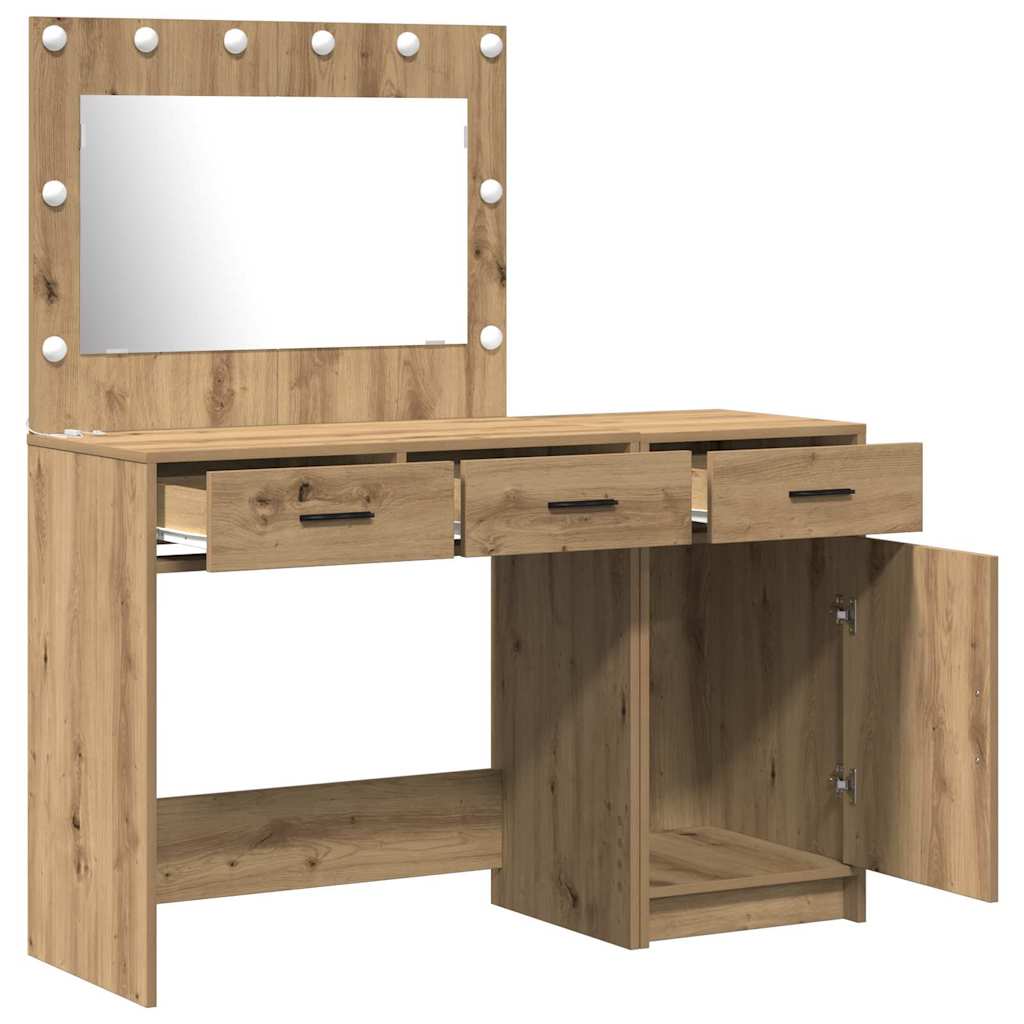 Dressing Table with Mirror Lights 2 pcs Brown Engineered wood