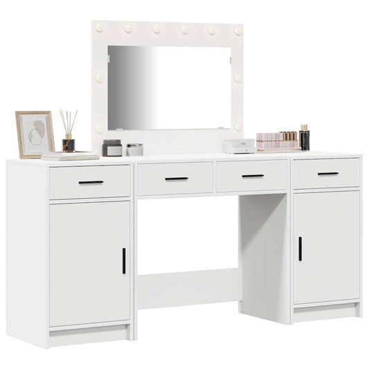 Dressing Table with Mirror Lights 3 pcs White Engineered Wood