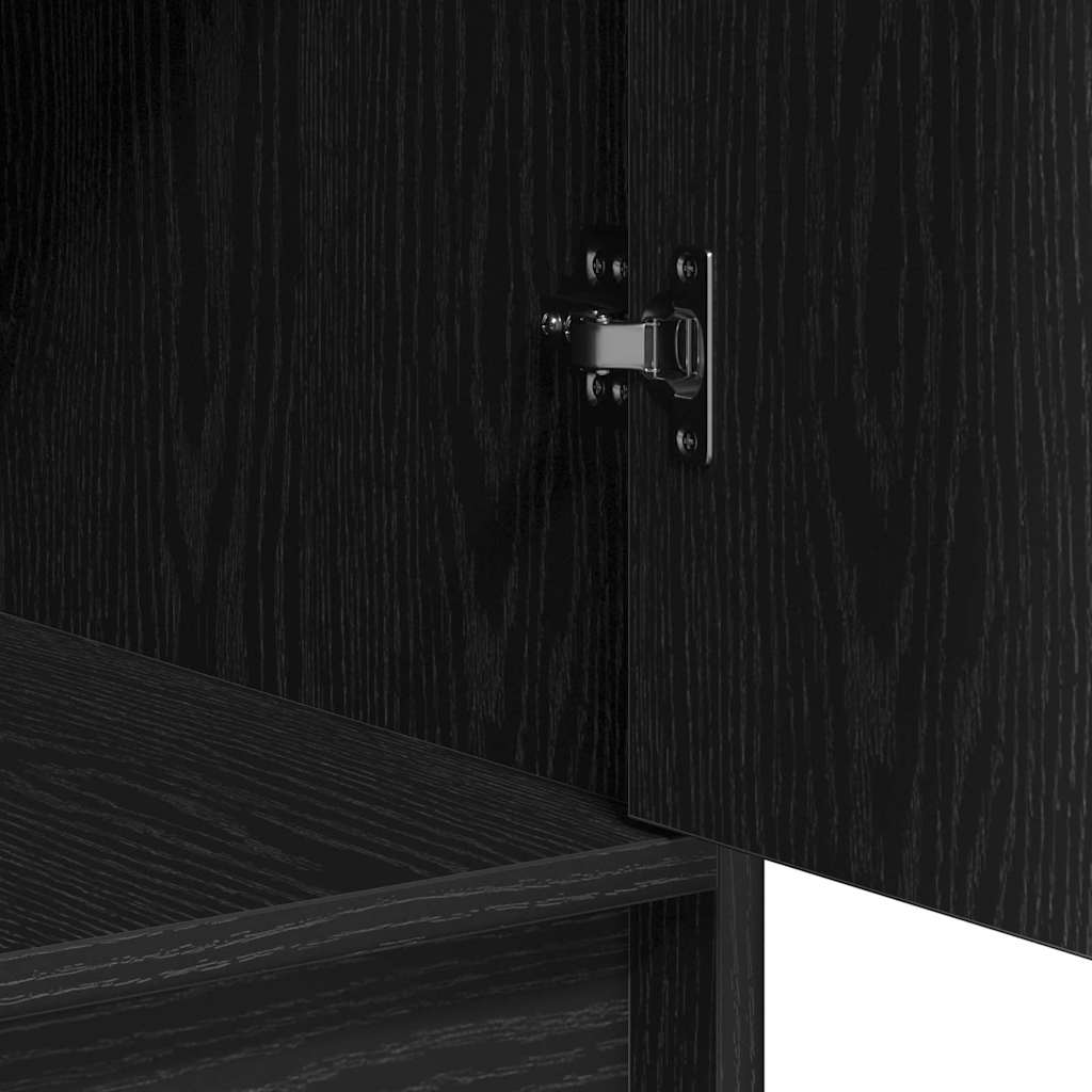 Dressing Table with Mirror Lights 3 pcs Black Engineered Wood