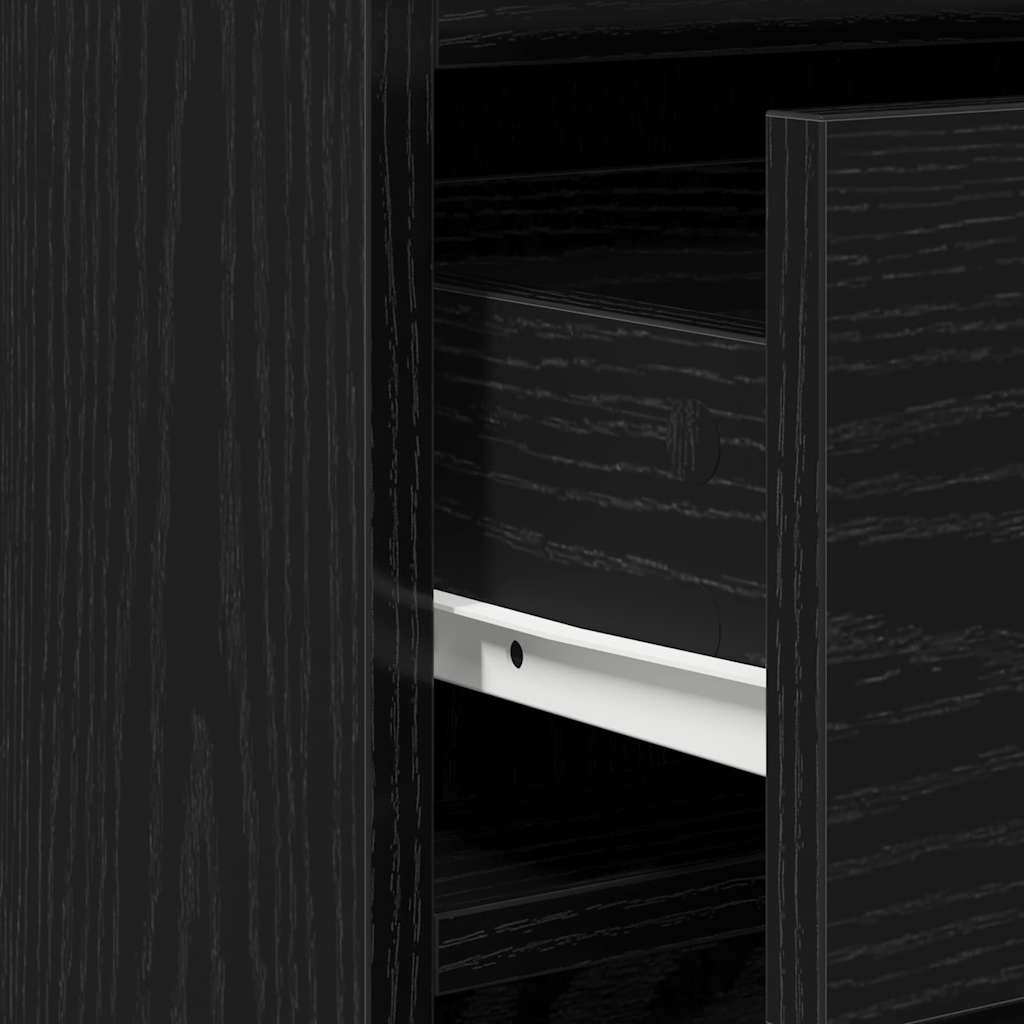 Dressing Table with Mirror Lights 3 pcs Black Engineered Wood