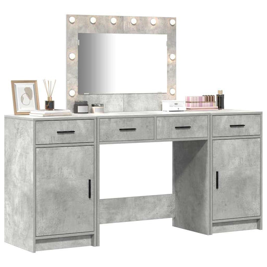 Dressing Table with Mirror Lights 3 pcs Grey Engineered Wood