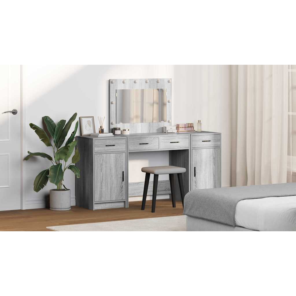 Dressing Table with Mirror Lights 3 pcs Grey Engineered Wood