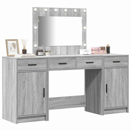 Dressing Table with Mirror Lights 3 pcs Grey Engineered Wood