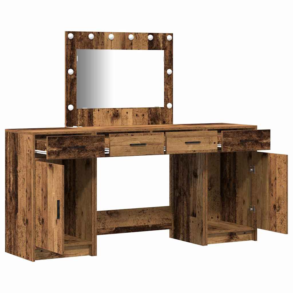 Dressing Table with Mirror Lights 3 pcs Brown Engineered Wood