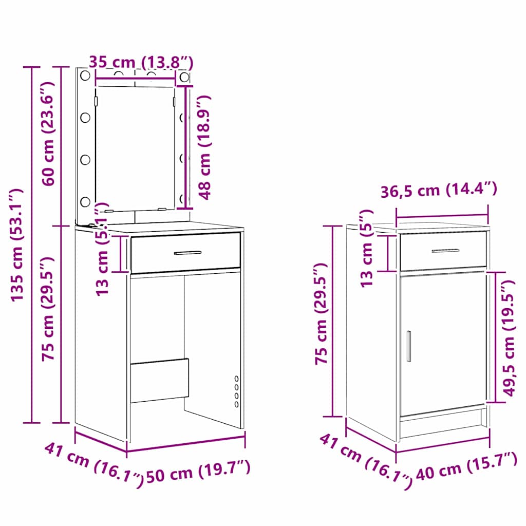 Dressing Table with Door Grey 50 x 41 x 135 cm Engineered Wood