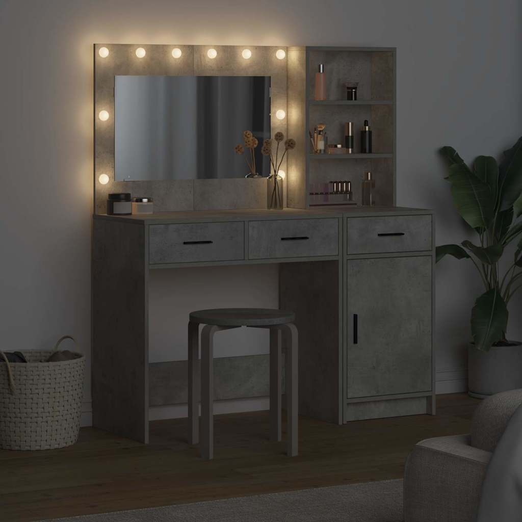 Dressing Table with Mirror Lights 2 pcs Grey Engineered Wood